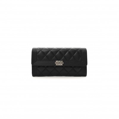 CHANEL MASTER CAVIAR QUILTED LONG BOY FLAP WALLET BLACK A80286 (19*10.5*3cm)